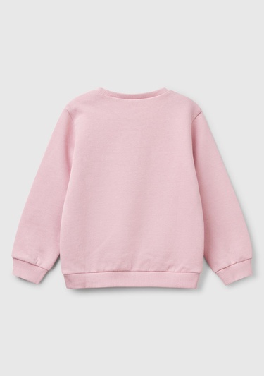  Kız Çocuk Pembe Grafik Baskılı Ribanalı Bisiklet Yaka Sweatshirt
