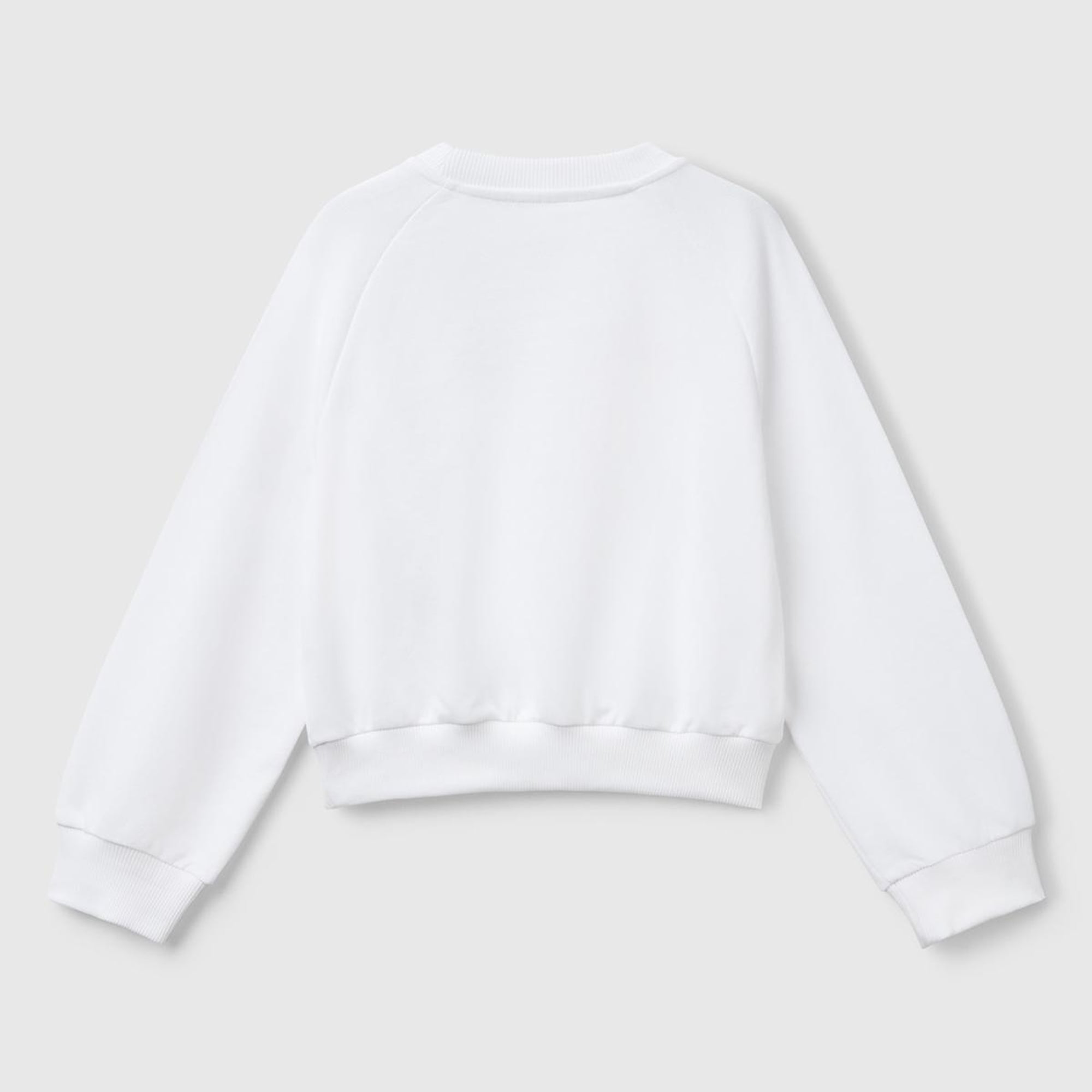 Kız Çocuk Beyaz Önü Taş Detaylı Ribanalı Bisiklet Yaka Sweatshirt