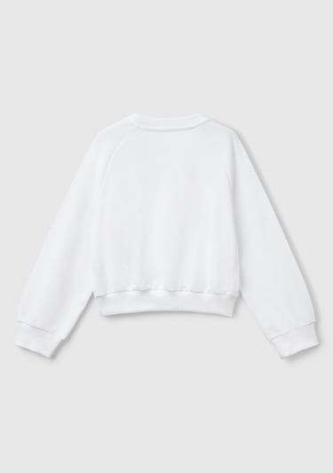  Kız Çocuk Beyaz Önü Taş Detaylı Ribanalı Bisiklet Yaka Sweatshirt