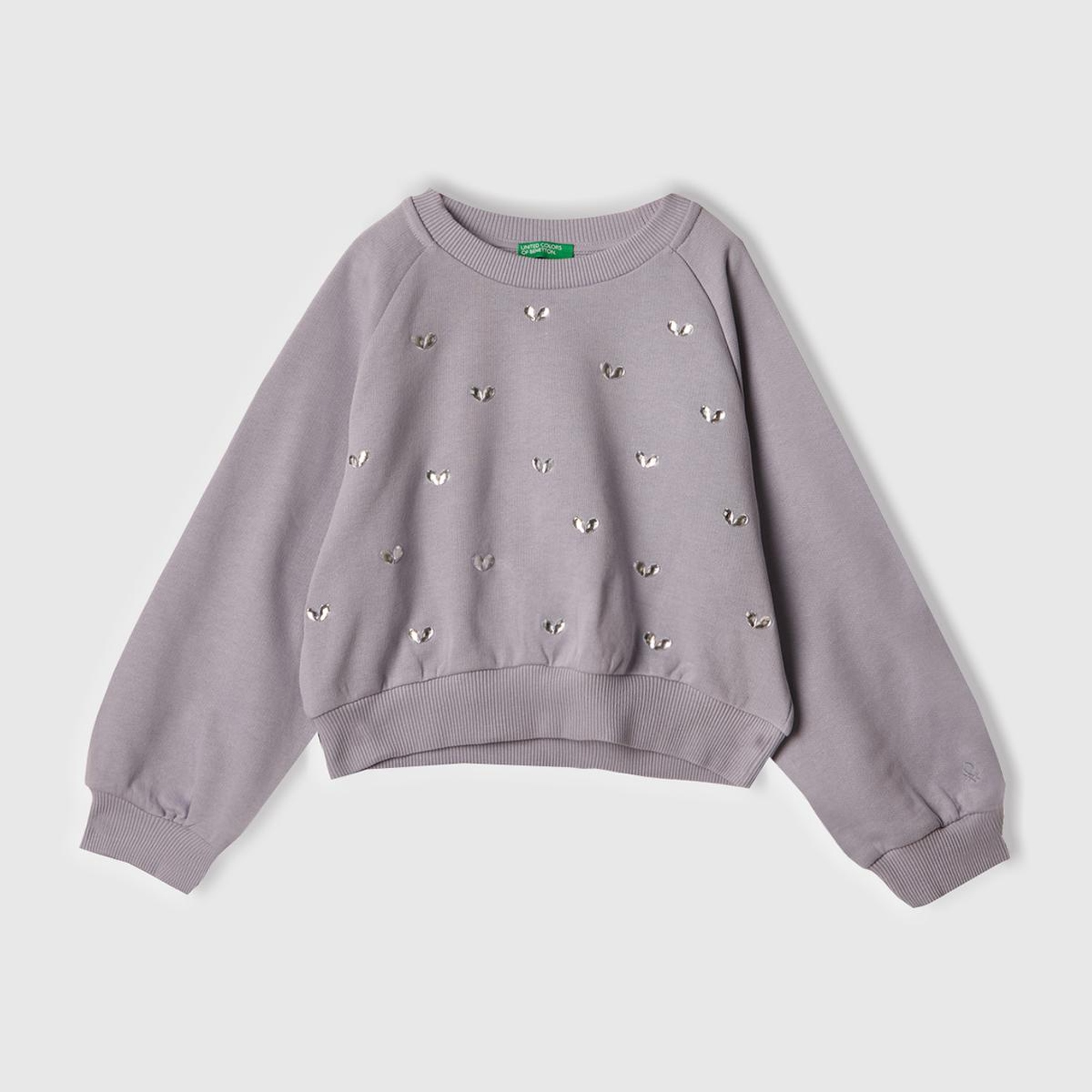 Kız Çocuk Lila Önü Taş Detaylı Ribanalı Bisiklet Yaka Sweatshirt