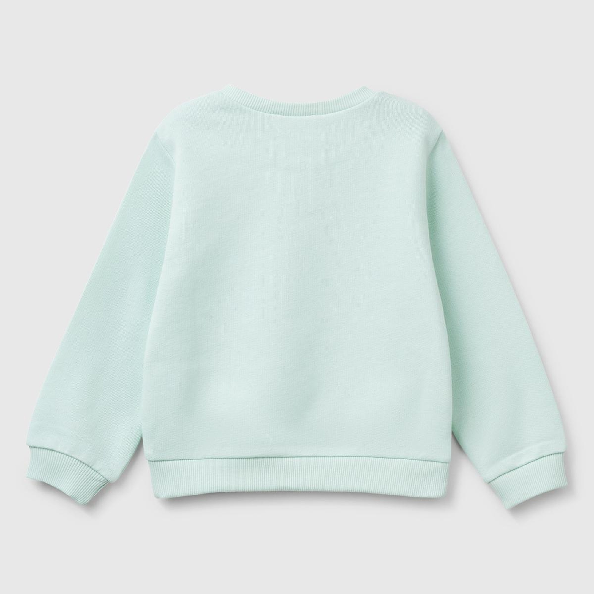 Kız Çocuk Su Yeşili Simli Benetton Logo Baskılı Bisiklet Yaka Sweatshirt
