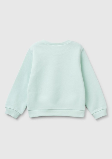  Kız Çocuk Su Yeşili Simli Benetton Logo Baskılı Bisiklet Yaka Sweatshirt