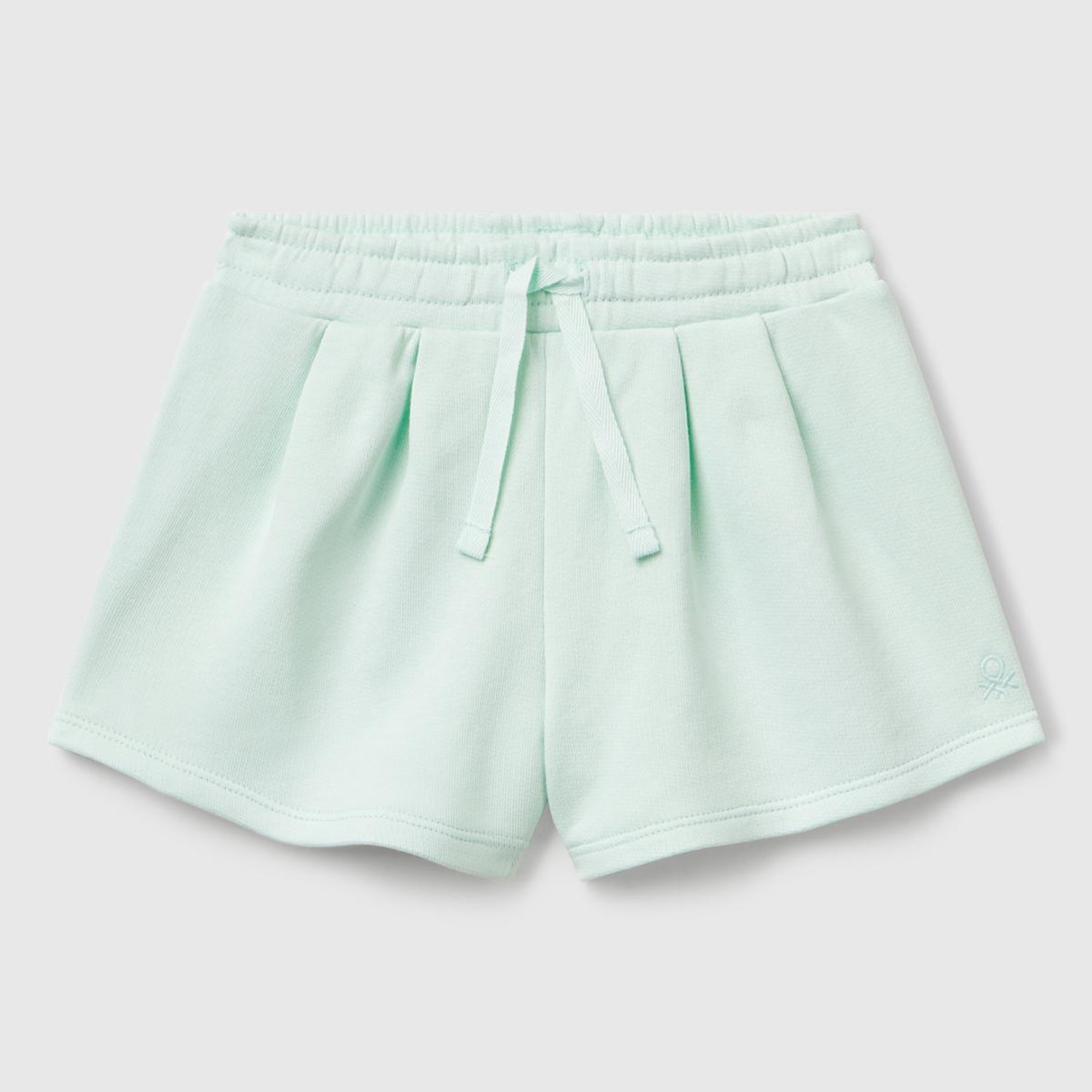 Kız Çocuk Su Yeşili Benetton Logo İşlemeli Beli İpli Şort