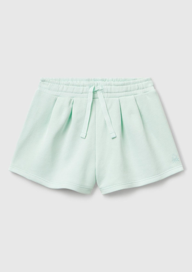  Kız Çocuk Su Yeşili Benetton Logo İşlemeli Beli İpli Şort