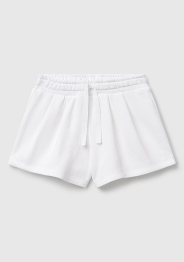  Kız Çocuk Beyaz Benetton Logo İşlemeli Beli İpli Şort