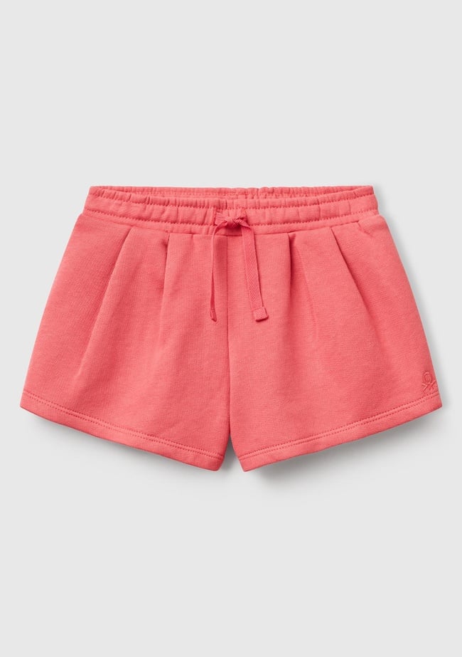  Kız Çocuk Fuşya Benetton Logo İşlemeli Beli İpli Şort