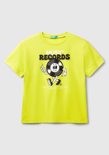  Erkek Çocuk Sarı Grafik Baskılı Kısa Kollu T-Shirt