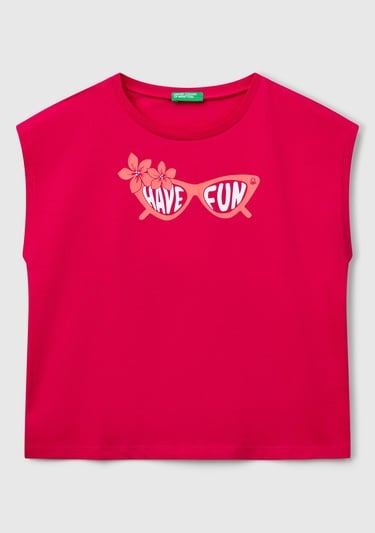  Kız Çocuk Fuşya Grafik Baskılı Kısa Kollu T-Shirt