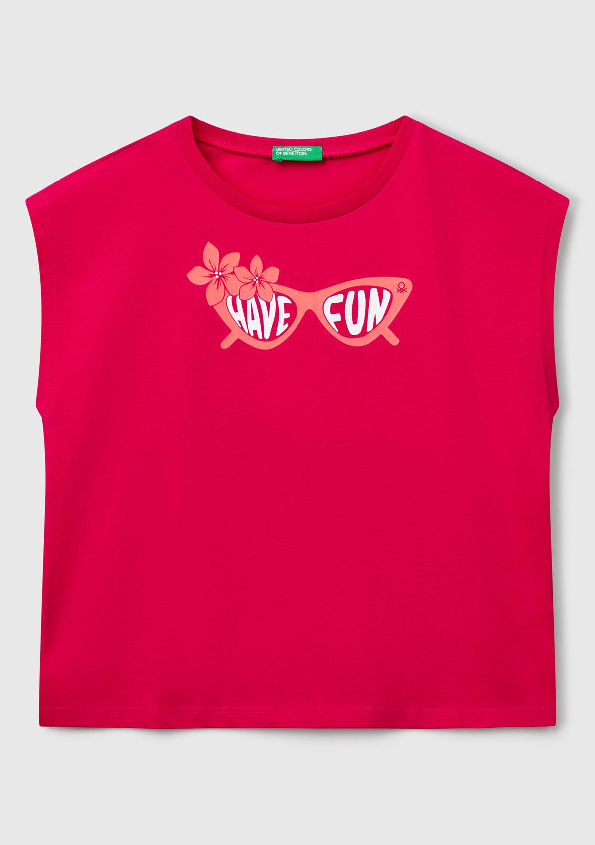  Kız Çocuk Fuşya Grafik Baskılı Kısa Kollu T-Shirt