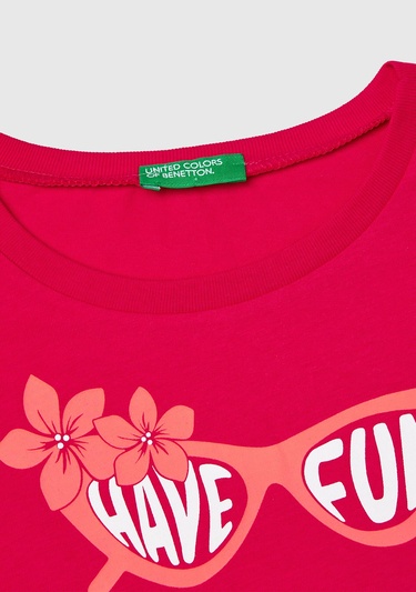  Kız Çocuk Fuşya Grafik Baskılı Kısa Kollu T-Shirt