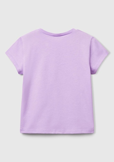  Kız Çocuk Lila Grafik Baskılı Kısa Kollu T-Shirt