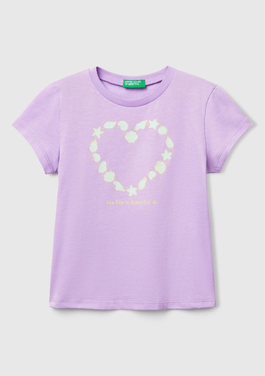  Kız Çocuk Lila Grafik Baskılı Kısa Kollu T-Shirt
