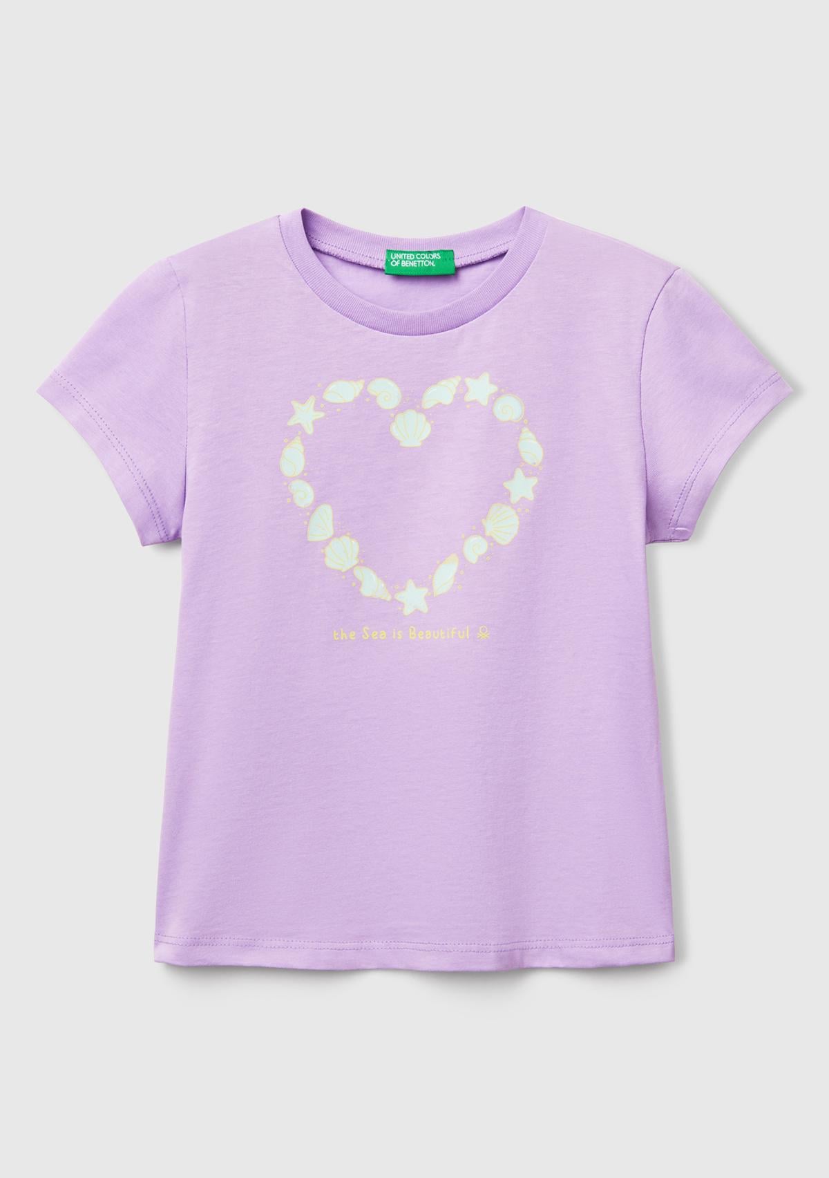  Kız Çocuk Lila Grafik Baskılı Kısa Kollu T-Shirt