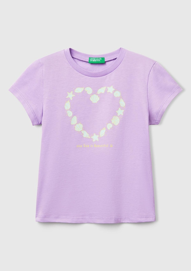  Kız Çocuk Lila Grafik Baskılı Kısa Kollu T-Shirt