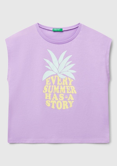  Kız Çocuk Lila Grafik Baskılı Kısa Kollu T-Shirt