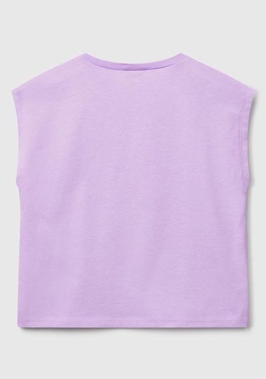  Kız Çocuk Lila Grafik Baskılı Kısa Kollu T-Shirt