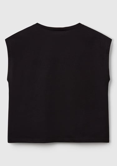  Kız Çocuk Siyah Grafik Baskılı Kısa Kollu T-Shirt