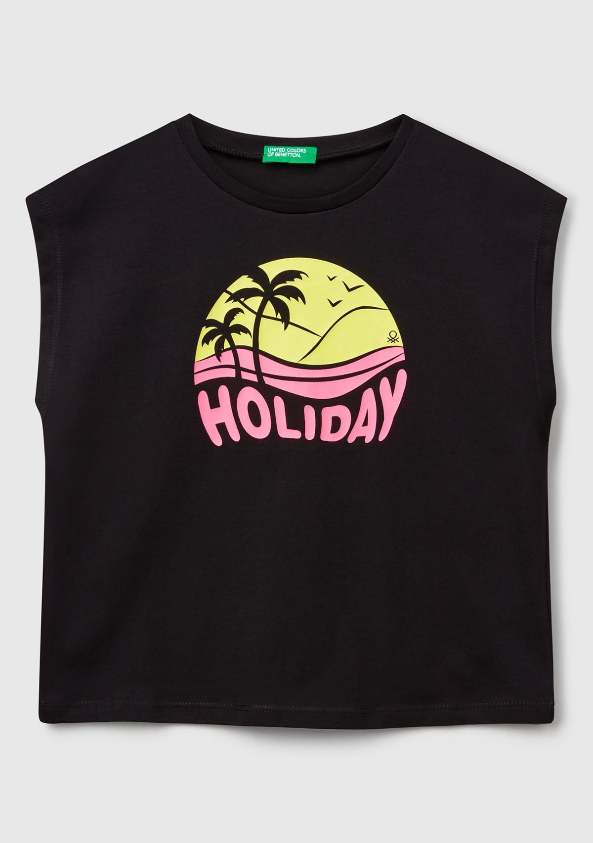  Kız Çocuk Siyah Grafik Baskılı Kısa Kollu T-Shirt