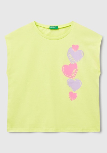  Kız Çocuk Sarı Grafik Baskılı Kısa Kollu T-Shirt