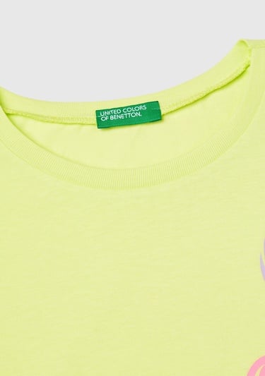  Kız Çocuk Sarı Grafik Baskılı Kısa Kollu T-Shirt