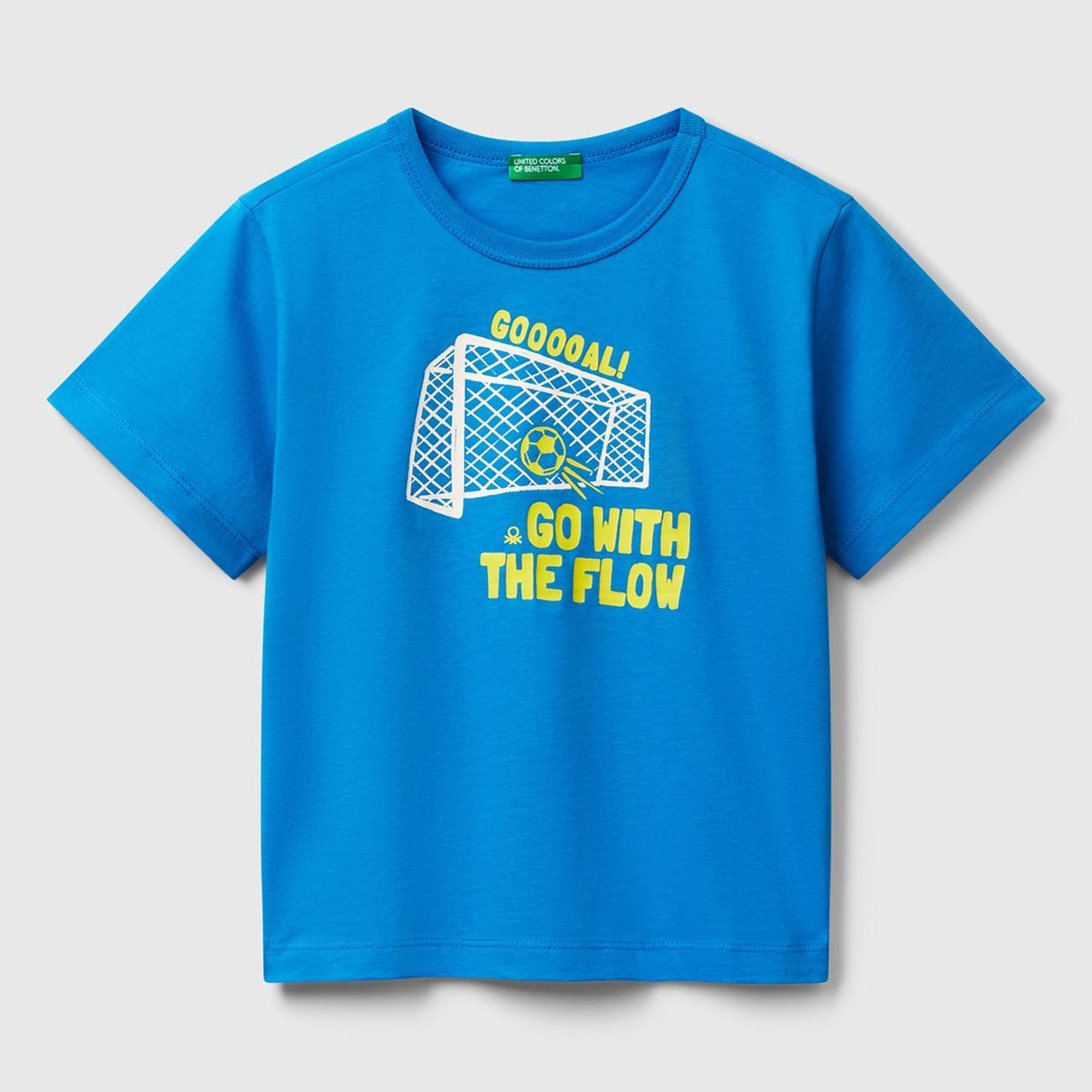 Erkek Çocuk Saks Mavi Grafik Baskılı Kısa Kollu T-Shirt