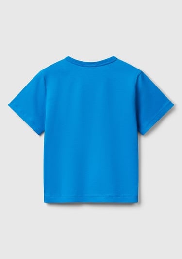  Erkek Çocuk Saks Mavi Grafik Baskılı Kısa Kollu T-Shirt