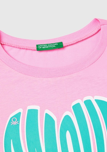  Kız Çocuk Pembe Grafik Baskılı Kısa Kollu T-Shirt