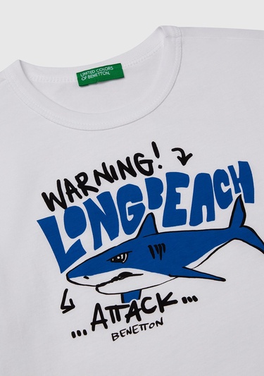  Erkek Çocuk Beyaz Grafik Baskılı Kısa Kollu T-Shirt