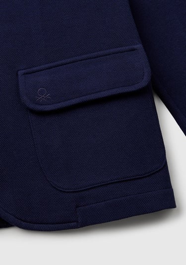  Erkek Çocuk Lacivert Logo İşlemeli Yama Cepli Blazer Ceket