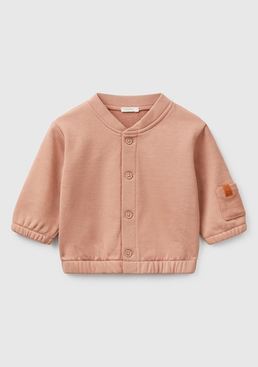  Bebek Koyu Bej Önü Düğmeli Kolu Cepli Bomber Yakalı Sweatshirt