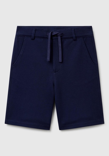  Erkek Çocuk Lacivert Büzgü İpli Düğmeli Arka Cebi Biyeli Bermuda Şort