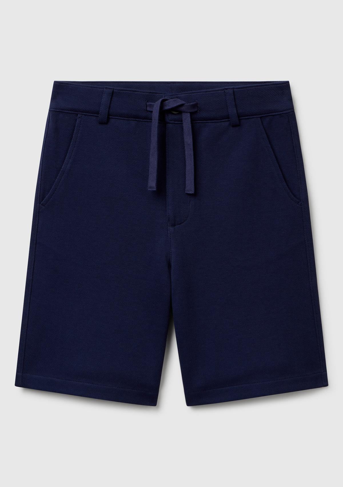  Erkek Çocuk Lacivert Büzgü İpli Düğmeli Arka Cebi Biyeli Bermuda Şort