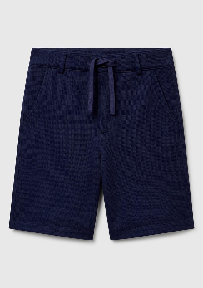  Erkek Çocuk Lacivert Büzgü İpli Düğmeli Arka Cebi Biyeli Bermuda Şort