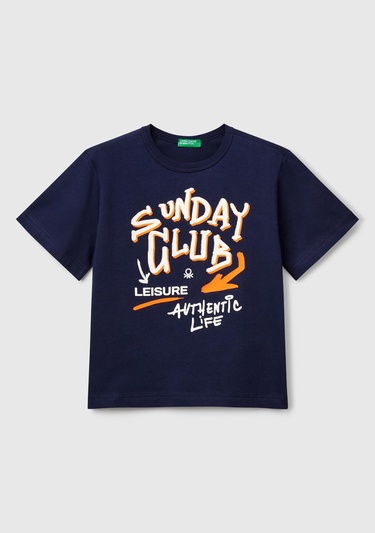  Erkek Çocuk Lacivert Grafik Baskılı Kısa Kollu T-Shirt