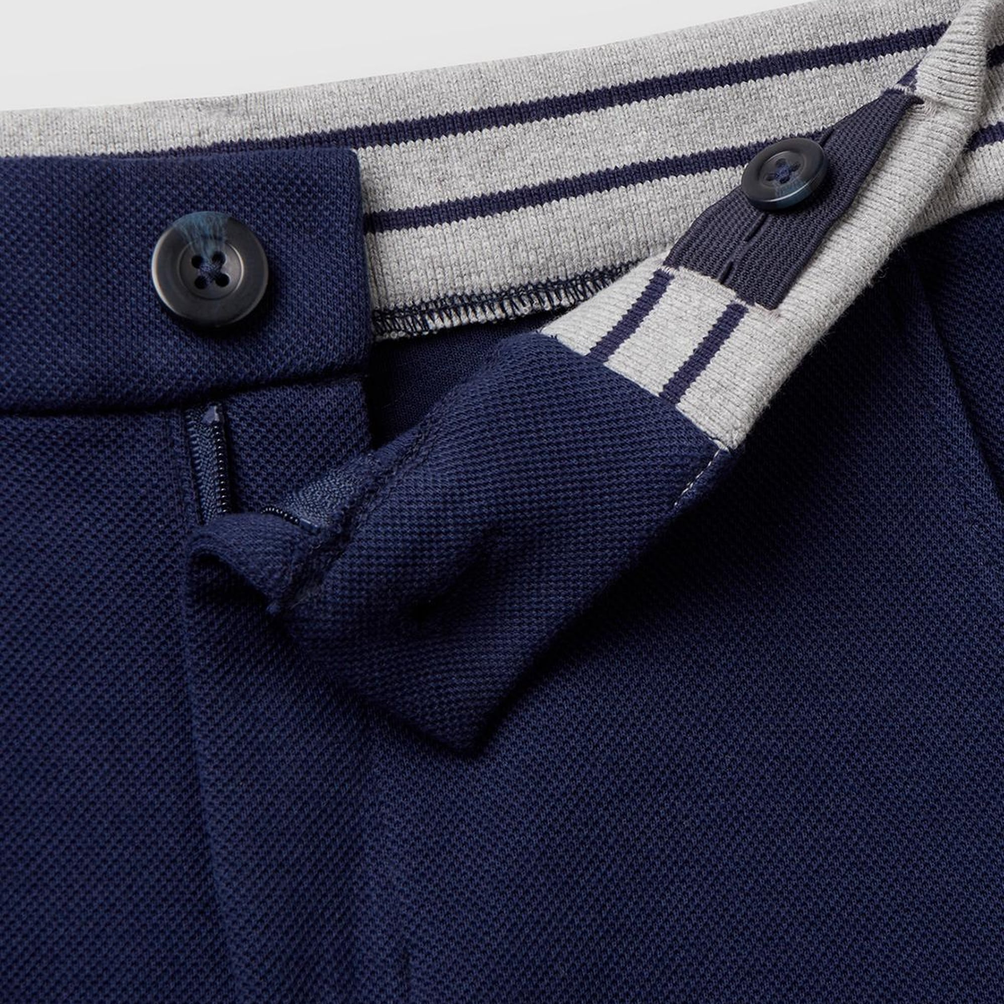 Erkek Çocuk Lacivert Çizgili Dokuma Bel Bantlı Arka Cebi Biyeli Eşofman Altı