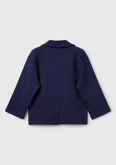  Erkek Çocuk Lacivert İşlemeli Logolu Çift Cepli ve Düğmeli Relax Fit Blazer Ceket