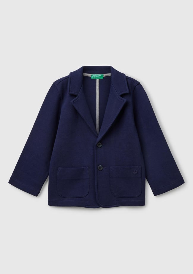  Erkek Çocuk Lacivert İşlemeli Logolu Çift Cepli ve Düğmeli Relax Fit Blazer Ceket