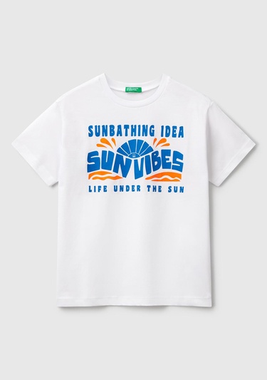  Erkek Çocuk Beyaz Grafik Baskılı Kısa Kollu T-Shirt