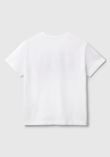  Erkek Çocuk Beyaz Grafik Baskılı Kısa Kollu T-Shirt