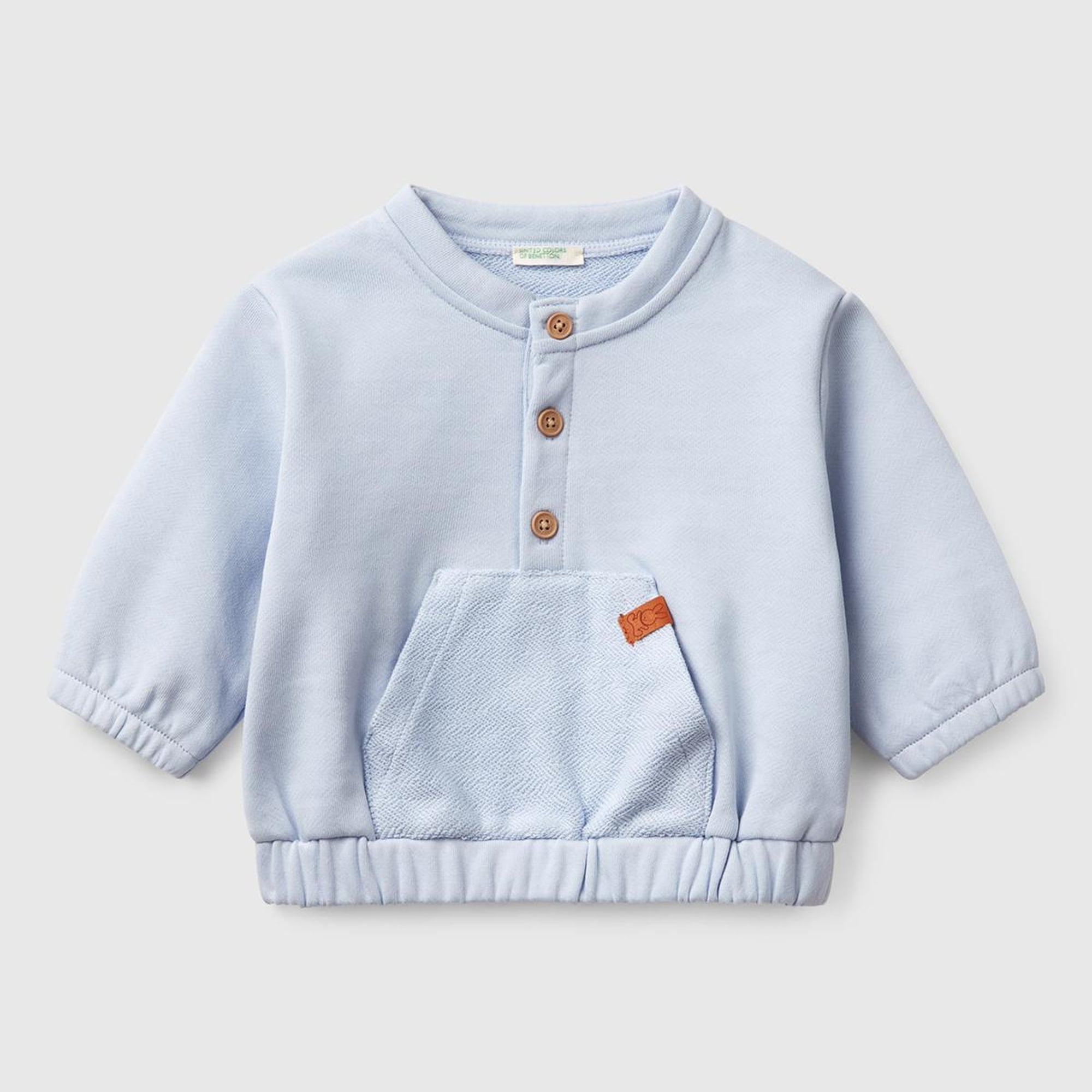 Bebek Toz Mavi Kese Cepli Manşetli Bisiklet Yaka Sweatshirt