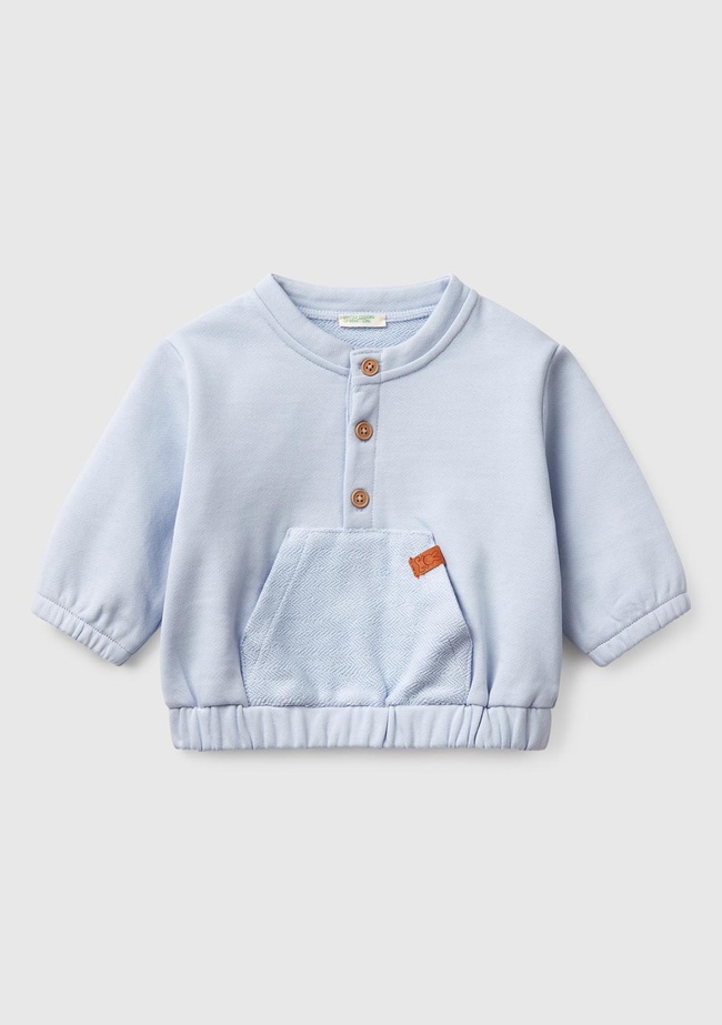  Bebek Toz Mavi Kese Cepli Manşetli Bisiklet Yaka Sweatshirt