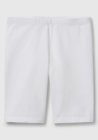  Kız Çocuk Beyaz Ton Sür Ton Logo İşlemeli Mini Bisikletçi Taytı