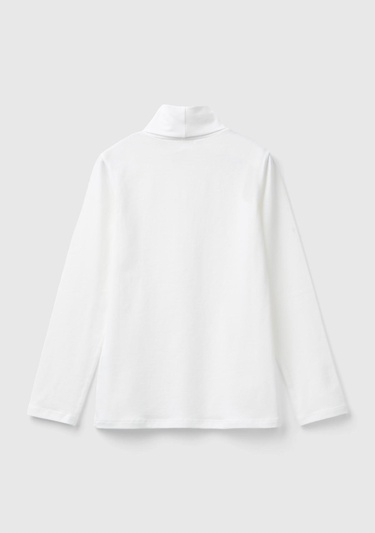  Kız Çocuk Beyaz Balıkçı Yaka Basic T-Shirt