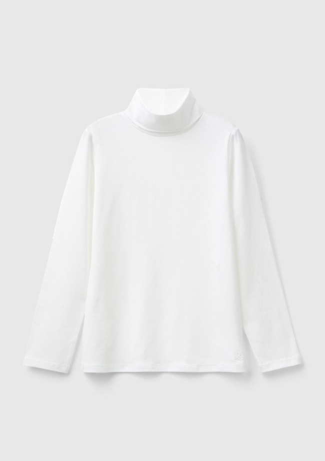  Kız Çocuk Beyaz Balıkçı Yaka Basic T-Shirt