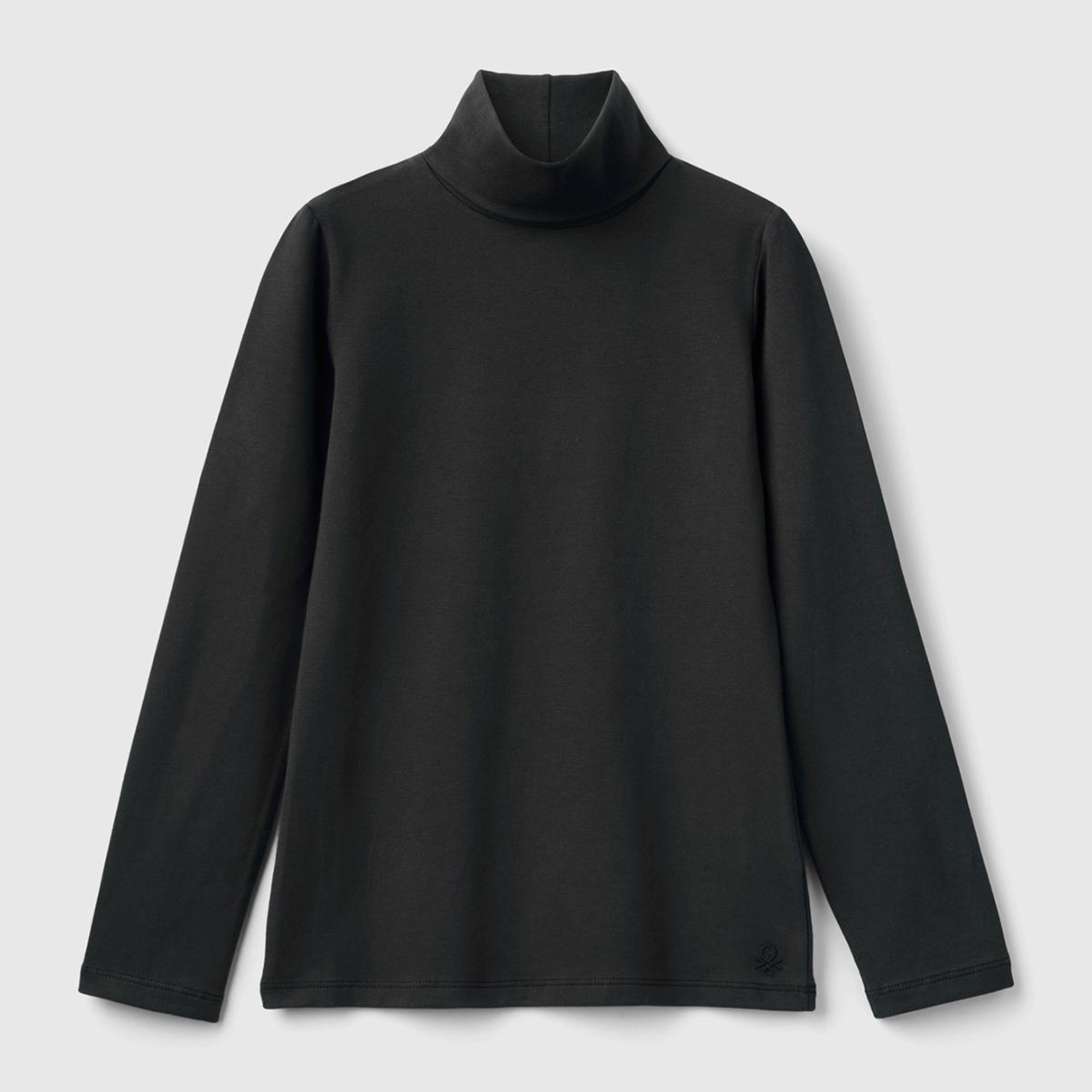 Kız Çocuk Siyah Balıkçı Yaka Basic T-Shirt