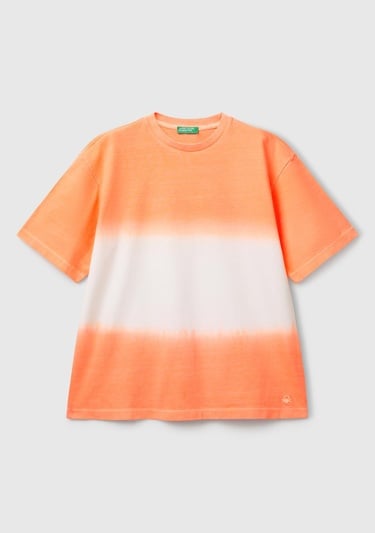  Erkek Çocuk Turuncu Batik Bisiklet Yaka T-Shirt