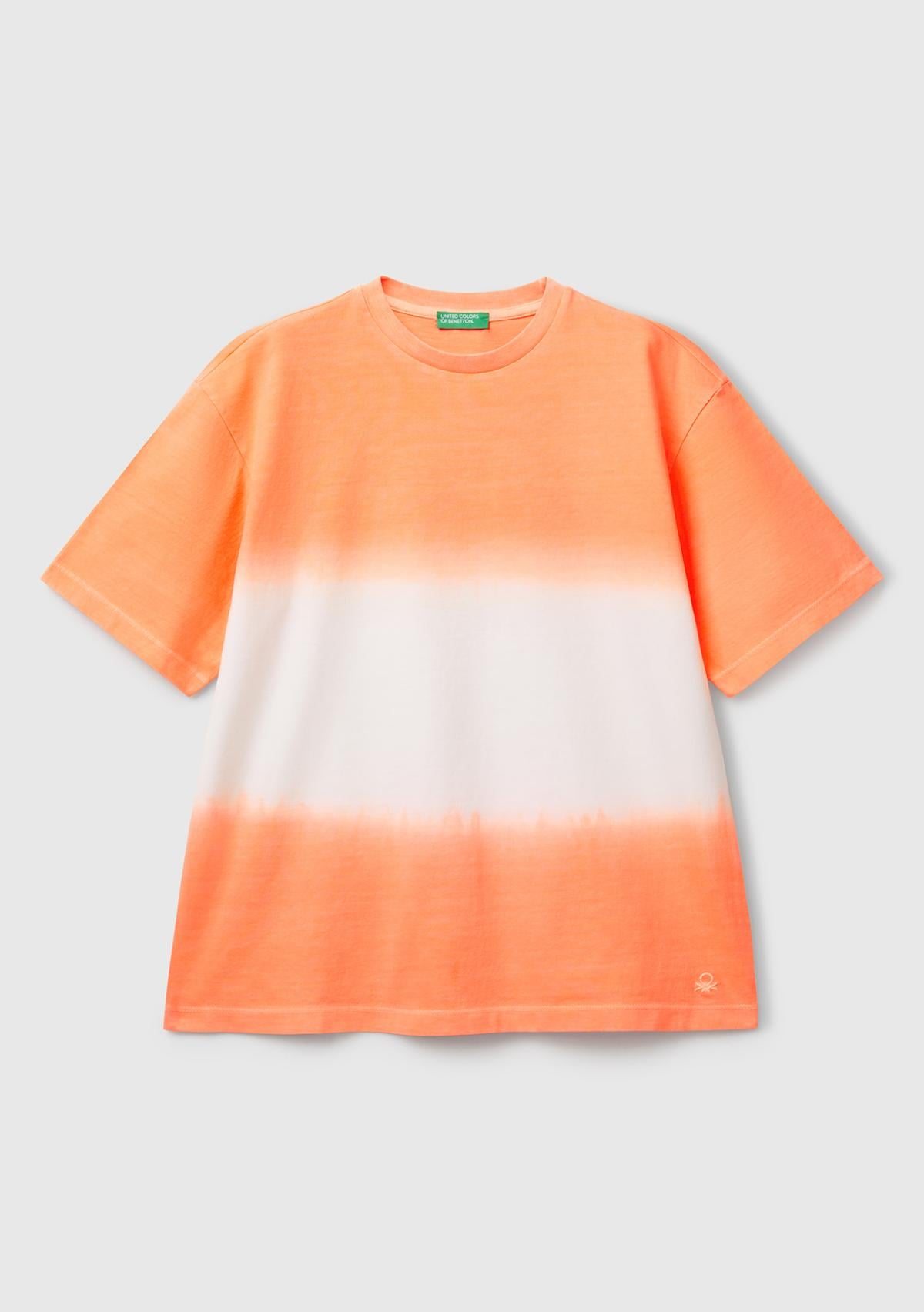  Erkek Çocuk Turuncu Batik Bisiklet Yaka T-Shirt