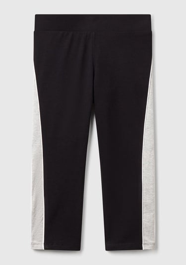  Kız Çocuk Siyah Logolu Yanları Kontrast Renk Detaylı Biyeli Streç Tayt