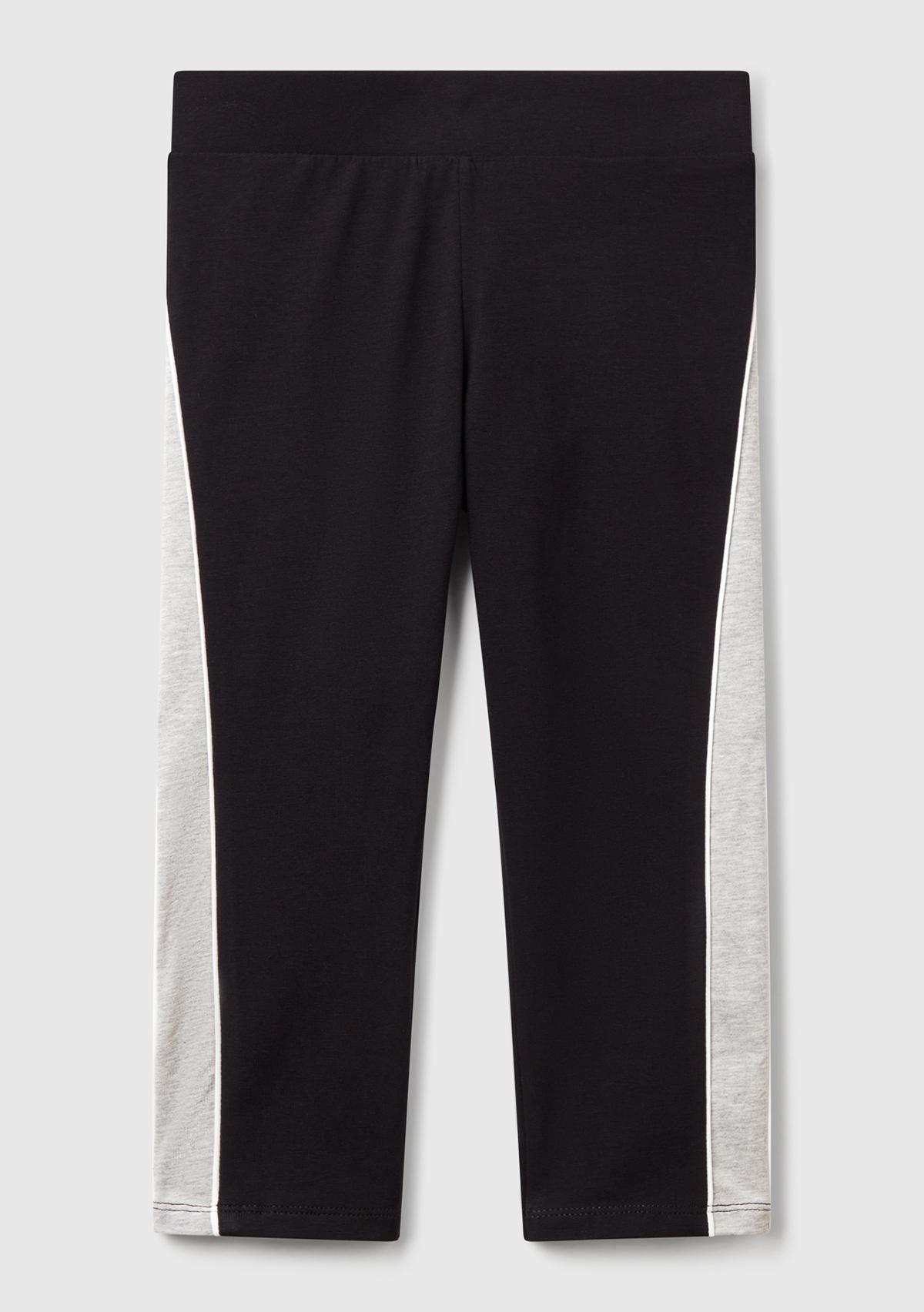  Kız Çocuk Siyah Logolu Yanları Kontrast Renk Detaylı Biyeli Streç Tayt