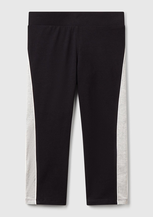  Kız Çocuk Siyah Logolu Yanları Kontrast Renk Detaylı Biyeli Streç Tayt